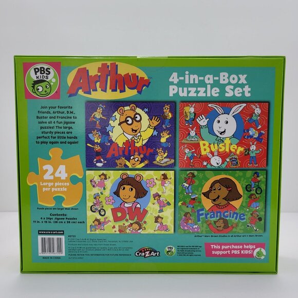 Cra-Z-Art PBS Kids Arthur 4-In-A-Box Puzzle Set 24 Large Pieces Per Puzzles NIB - Picture 2 of 2